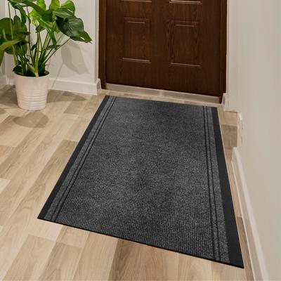 Läufer ANDIAMO "Mitch, Made in Belgium", grau (anthrazit), B:66cm H:6mm L:600cm, Polyethylen (PE), Teppiche, Schmutzfangläufer, meliert, mit Bordüre, In- und Outdoor geeignet Image