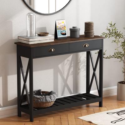 40 Farmhouse Console Table with Drawer Entryway Narrow Storage Shelf Living Room Rustic Espresso