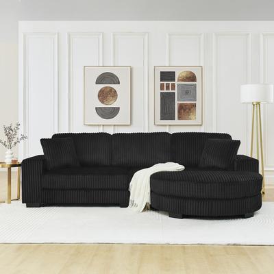 Modern L-Shaped Loveseat with Corduroy Upholstery and Convertible Chaise for Living Rooms or Apartments