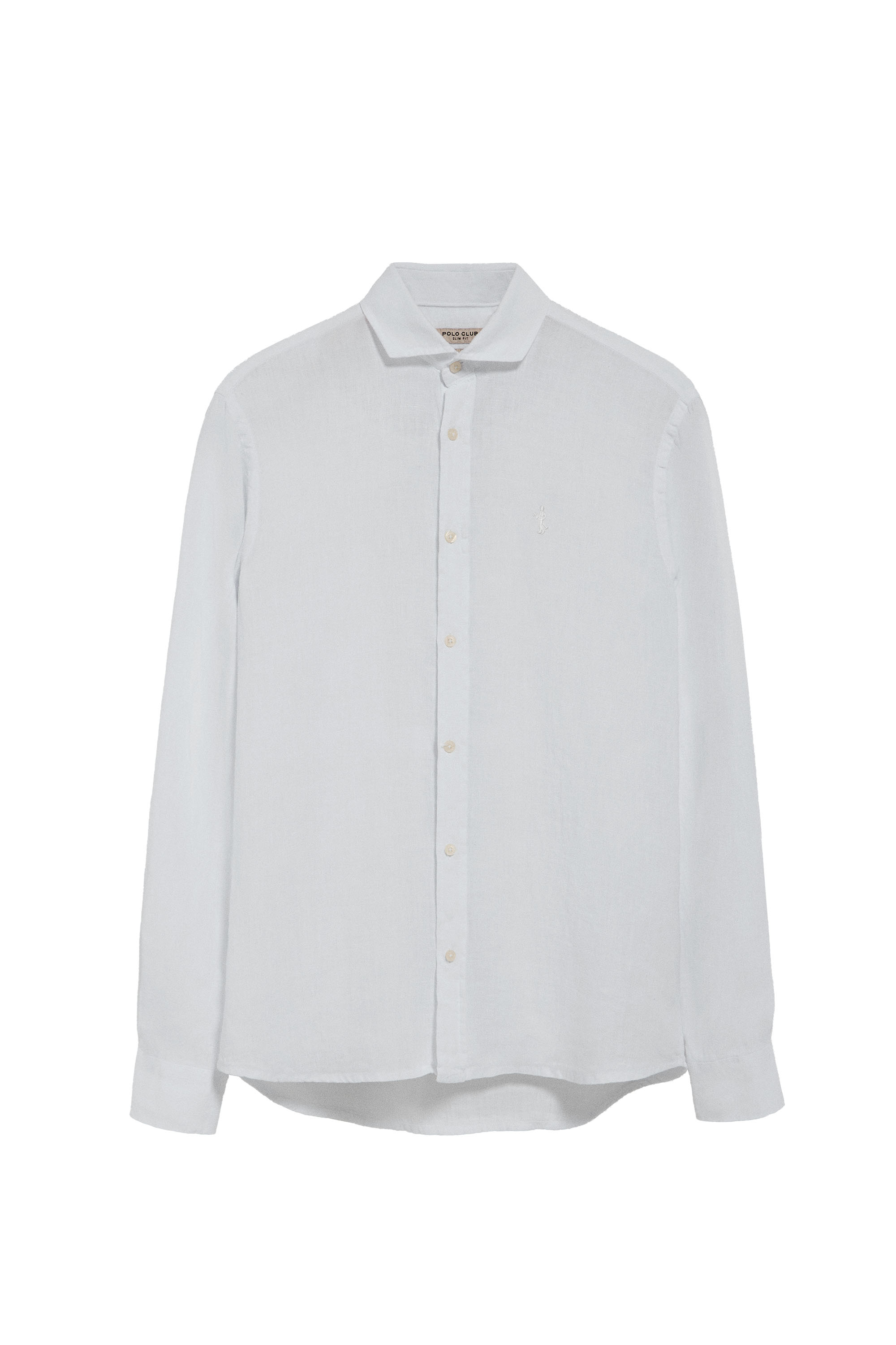 Leinenhemd Garment Dye weiß mit gesticktem Rigby Best-Logo Image