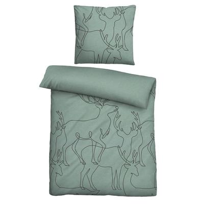 biberna Melange-Flanell Bettwäsche Hirsch fichte, 1x 135x200 cm + 1x 80x80 cm Image