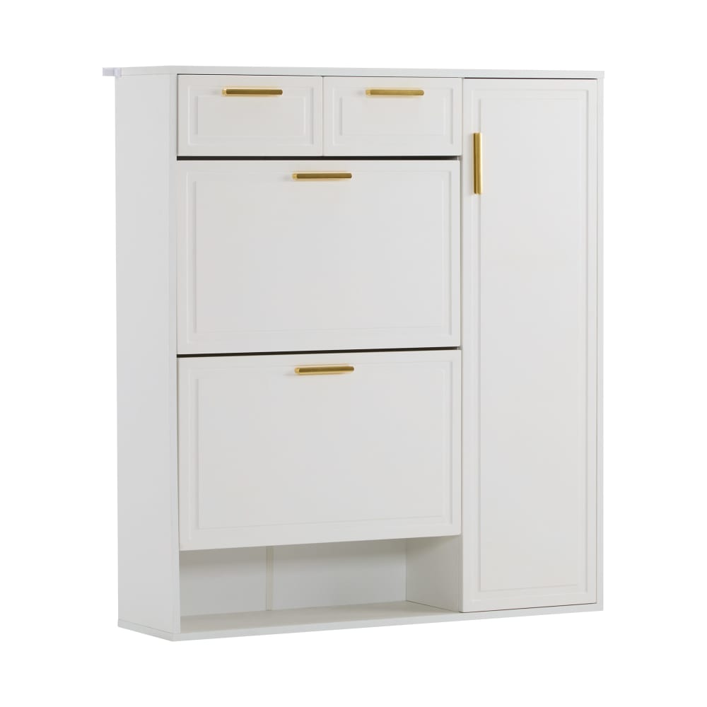 Meuble à chaussures blanc avec tiroirs, étagères réglables