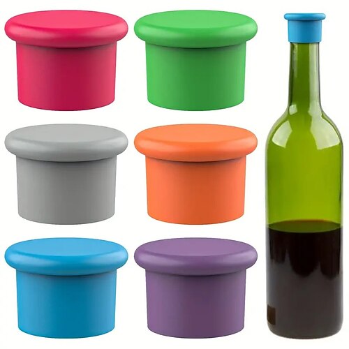 Lot de 6 bouchons à vin réutilisables en silicone – bouchons en verre pour vin et bière bouteilles de champagne pour préserver la fraîcheur