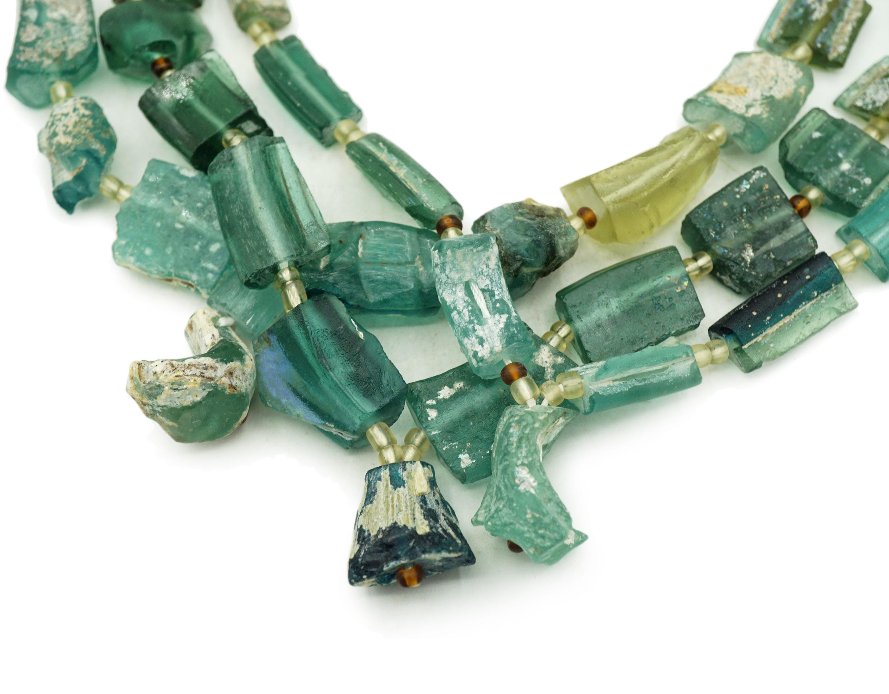 "Perline di vetro romano antico afghano (8-15 mm) Perline di vetro romano riciclato a forma unica da 16\" di filo intero, Afghanistan all'ingrosso (2209"