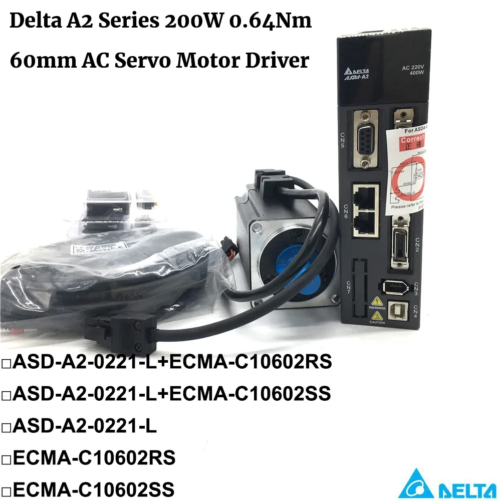 Delta A2 0,64 Nm 200 W AC-Servomotortreiber-Kit ASD-A2-0221-L ECMA-C10602RS ECMA-C10602SS Bremse 0,2 kW 220 V 3000 U/min 60 mm Flansch Image