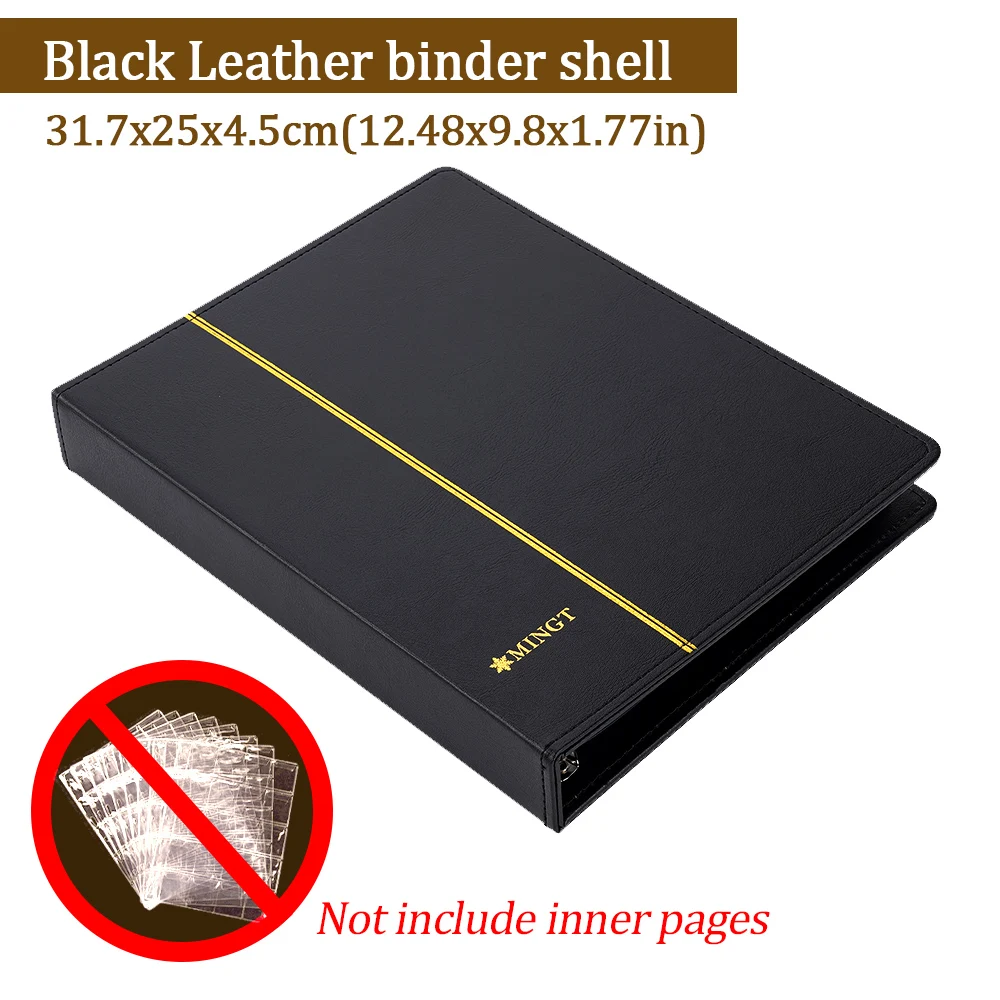 Leerer Buchordner aus schwarzem Leder mit losem Blatt, ohne Innenseiten, genähter Prozess zum Sammeln von Banknoten, Briefmarken, Münzen, 53 x 42 x 33,5 cm Image