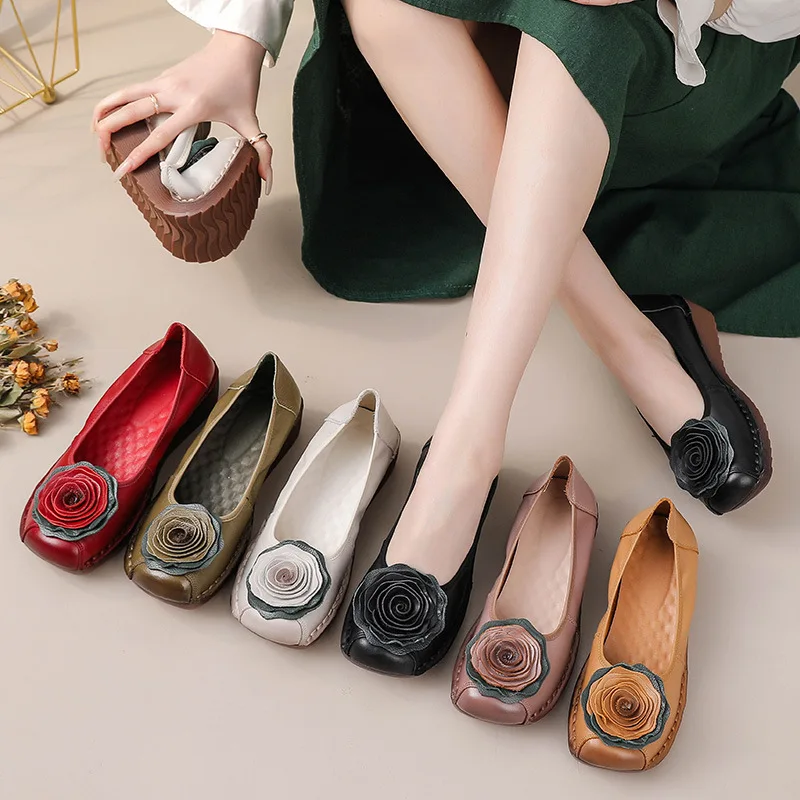GKTINOO 2025 Soft Genuine Leather Flat Shoes Women Flats with Flowers Ladies Shoes Women Designers Loafers Slip On
