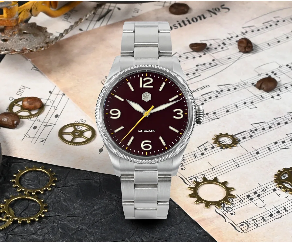 San Martin SN0033 Uhr 38,5 mm Original Design geschnitzte Münzlünette NH35 automatische mechanische Saphir wasserdicht 100 m Herrenuhren Image