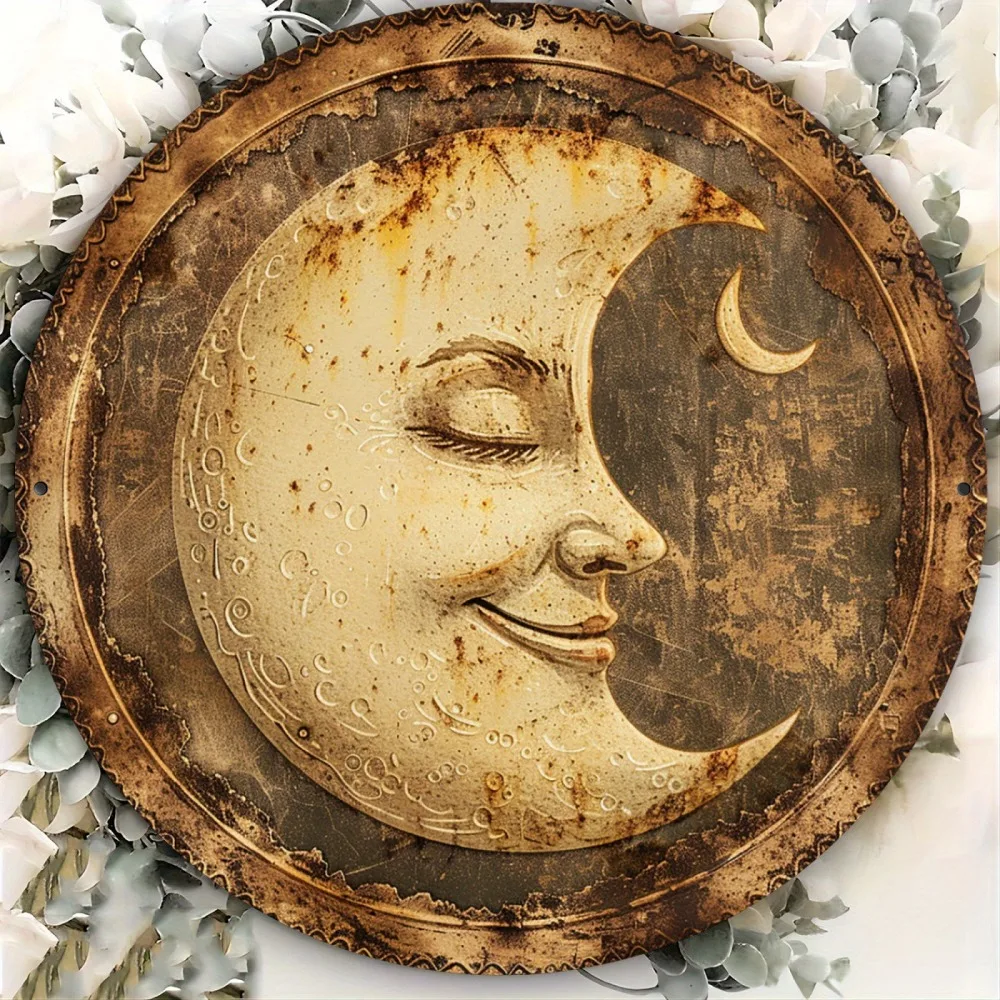 Charming Moon Smile Vintage-Wandkunst aus Metall – wasserfestes, langlebiges Aluminiumschild, Dekoration für Zuhause, Café, Garage, Innen- und Außenbereich Image