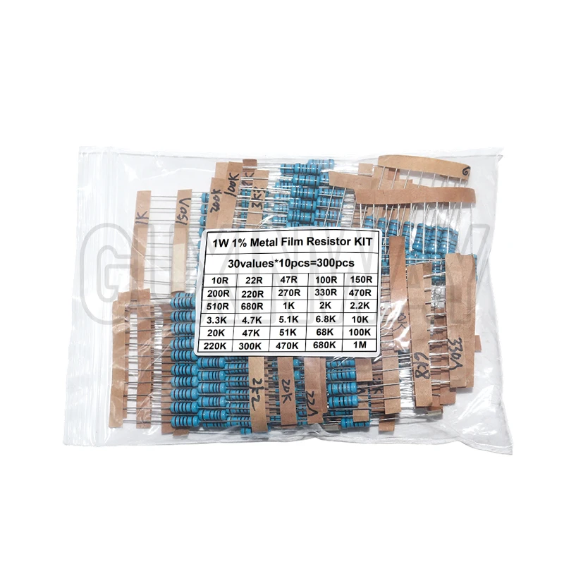 300PCS 10R-1M Ohm 1/4W 1/2W 1W Widerstand Set 1% Metall Film Widerstand Sortiment Kit 30 Arten * 10 stücke = 300PCS Image