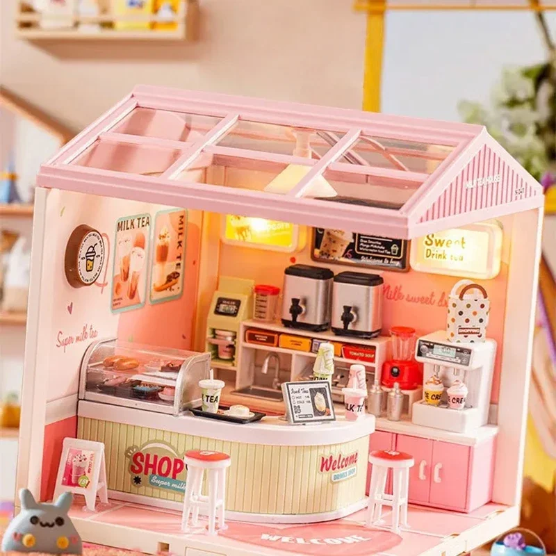 Mini Miniatur Puppenhaus Diy Kleines Haus Kit Herstellung Zimmer Spielzeug Zuhause Schlafzimmer Dekorationen mit Möbel Puppenhäuser Spielset