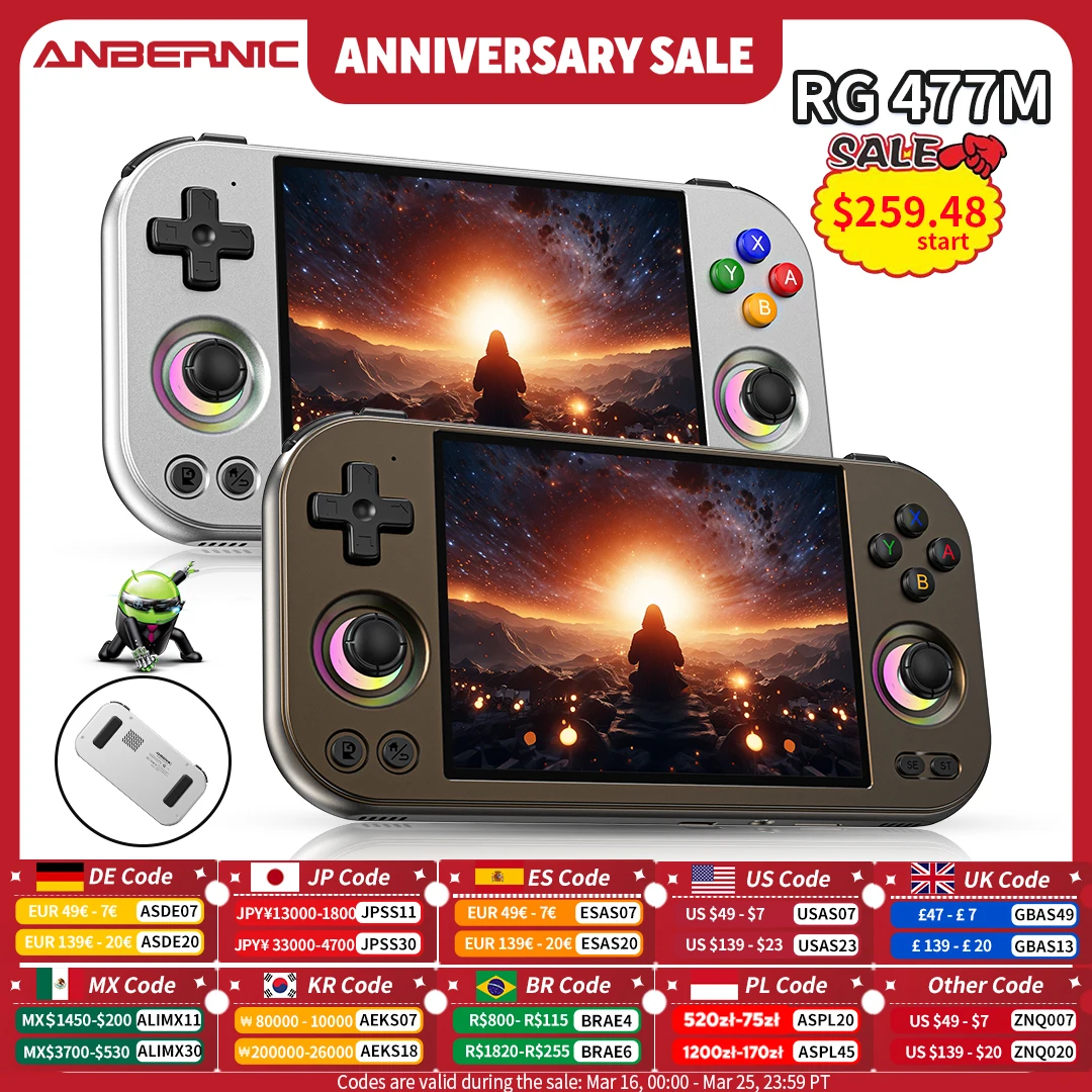 ANBERNIC RG 477M rétro Console de jeu portable Android 3D Hall Joystick lecteur de jeux vidéo prend en charge WIFI Al Assistant RixelHK FOTA