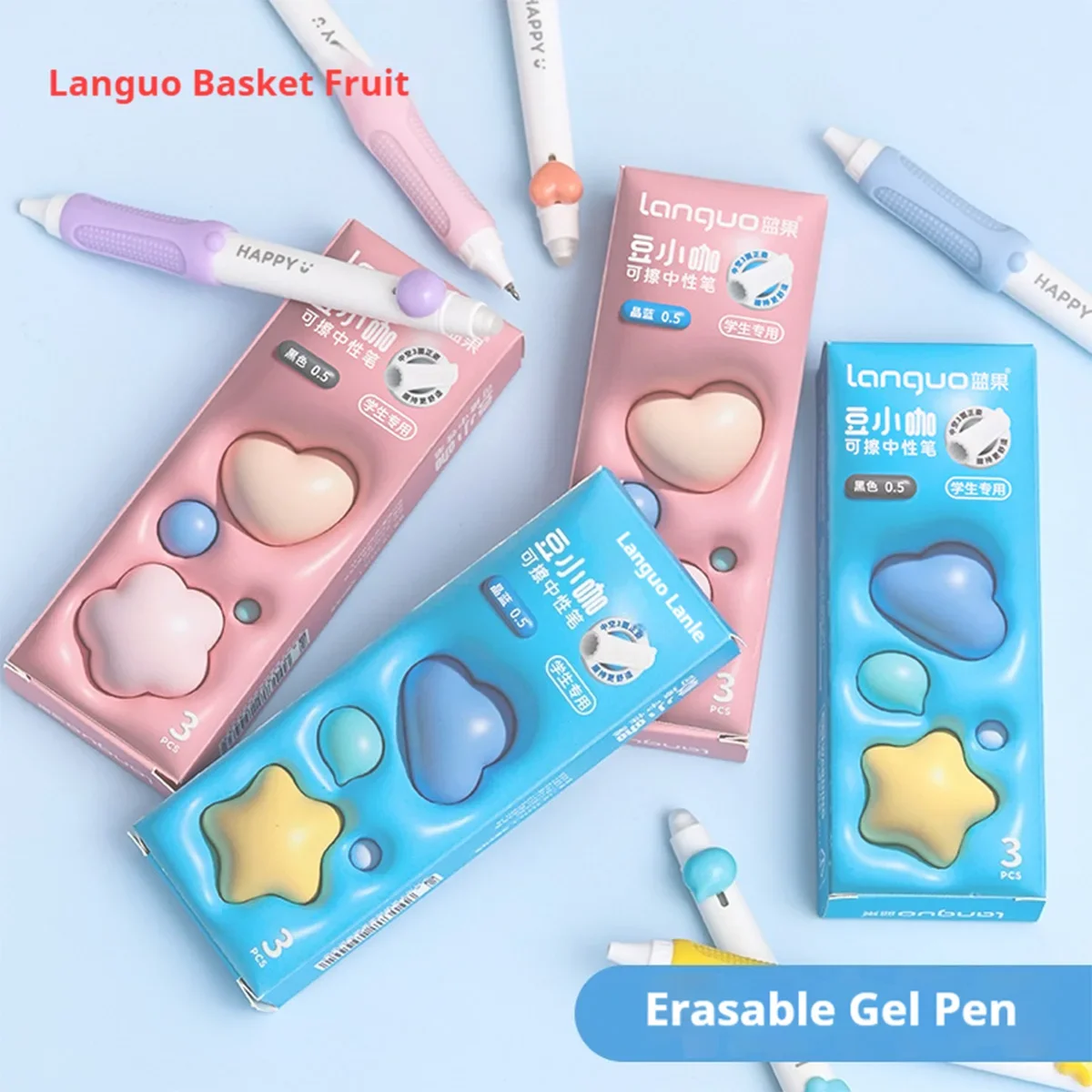 Languo Kawaii Click löschbarer Gelstift mit blau-schwarzer Tinte, bequemer Griff für Schüler, Schulbedarf, Schulbriefpapier Image