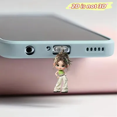 2D Mädchen Staub Stecker Nette Typ-C Lade Port Stopper Für iPhone Staub Schutz Kappe Anhänger Damen Geschenk telefon Zubehör Image