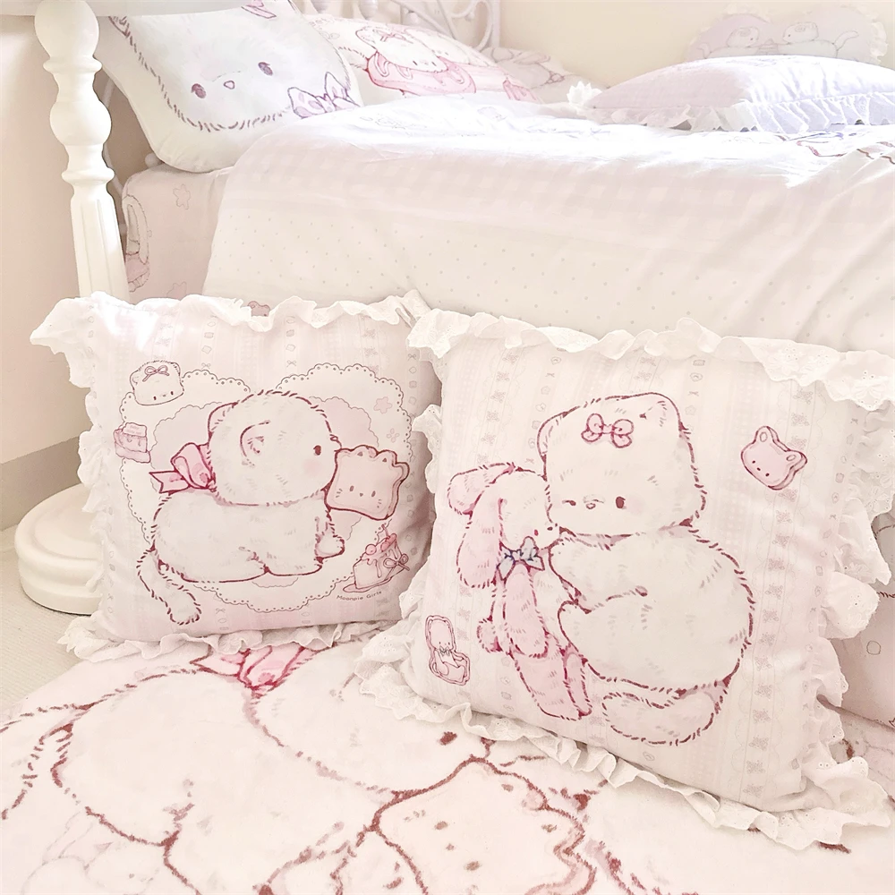 Niedliche Katze bedrucktes Kissen Serie Schlafzimmer Schlafsaal Kissen Spitze Spitze Quadratisch doppelseitiges Muster Heimdekoration Abnehmbares Kissen Image