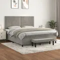 Lit à ressorts avec matelas à ressorts ensachés 180x200 cm housse en velours et boîte allongée moyennement dure pour un sommeil réparateur