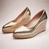 2025 mode High Heels Frauen Party Schuhe Frauen Pumpen Marke Damen Schuhe Mit Hohen Absätzen Keilabsatz 8 cm Gold Schwarz plus Größe 42 D340