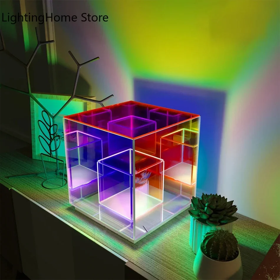 Lampada da tavolo a cubo colorato Lampade da tavolo in acrilico colorato a led per soggiorno Camera da letto Lampada da comodino notturna nordica per decorazioni per la casa