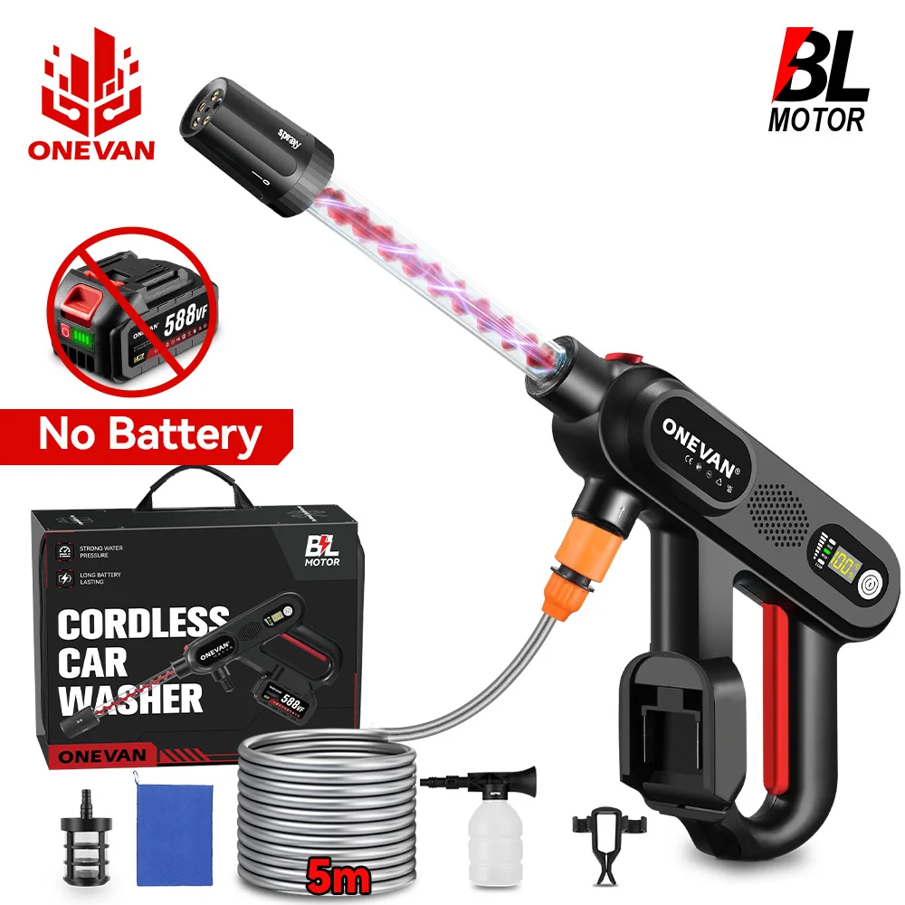 ONEVAN 3500W 220Bar Bürstenlosen Auto Waschmaschine Wiederaufladbare Hochdruck Wasser Pistole Waschen Werkzeuge Für Makita 18V Batterie pin Image