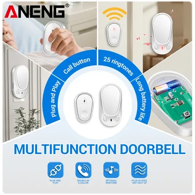 Smart Wireless Doorbell Remote US Plug Reception High Volume 4 Volume Adjustable Chime Security Alarm Call Door Receive Tools