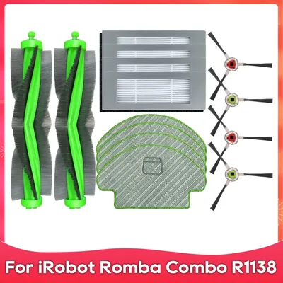 Kompatibel mit ( iRobot Romba Combo 111 / 113 / R113840 ) Hauptbürste, Seitenbürste, Filter, Wischmop, Ersatzteil für Saugroboter. Image