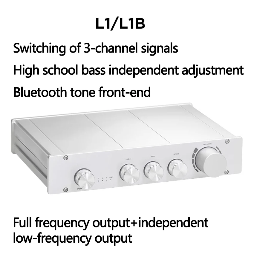 L1/L1B Vorverstärker 2.0/2.1 Kanal Tone HIFI Vorverstärker Hohe, Mittlere und Bassanpassung Bluetooth 5.0 Dekodierung Schwarz / Silber Image