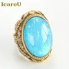 Vintage Oval Opal Große Ringe Blau Stein Natürliche 18 k Gold Farbe Gravieren Große Engagement Zubehör Für Frauen 2025 Sommer schmuck