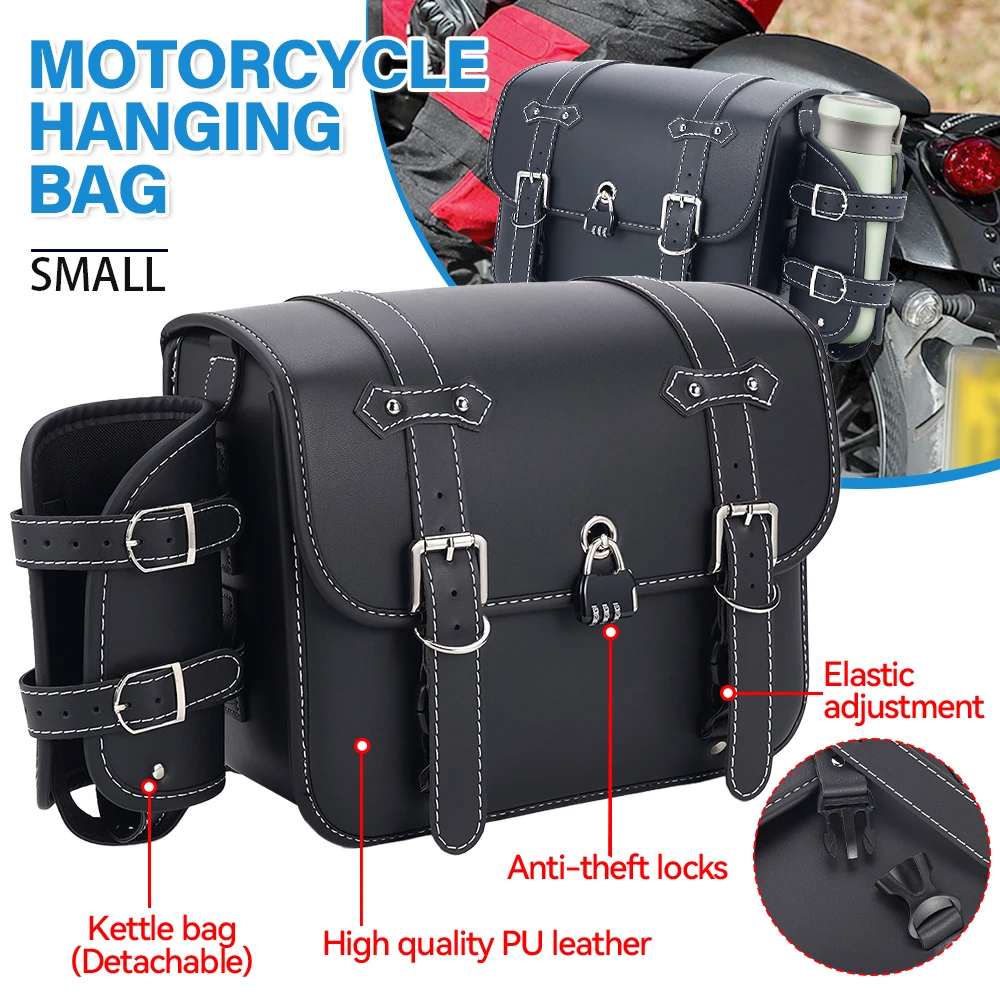 Ein Paar schwarze, verdickte kleine Motorrad-Oxford-Tasche, Rittertasche, modifizierte Retro-Universal-wasserdichte Autotasche Image
