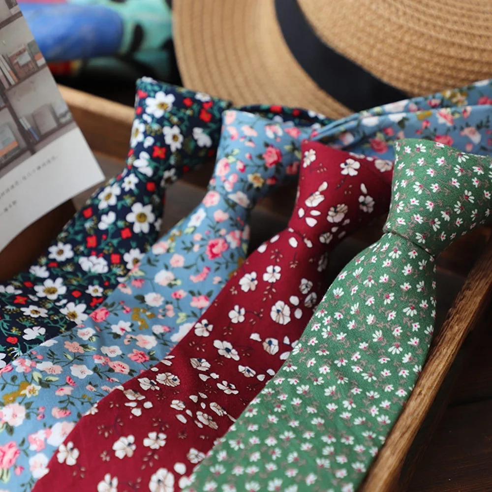 Baumwolle Blumen Krawatte für Männer Frauen dünne Krawatte für Hochzeit lässige Krawatten klassische Kleid Anzüge Blumendruck Krawatten Krawatte Image
