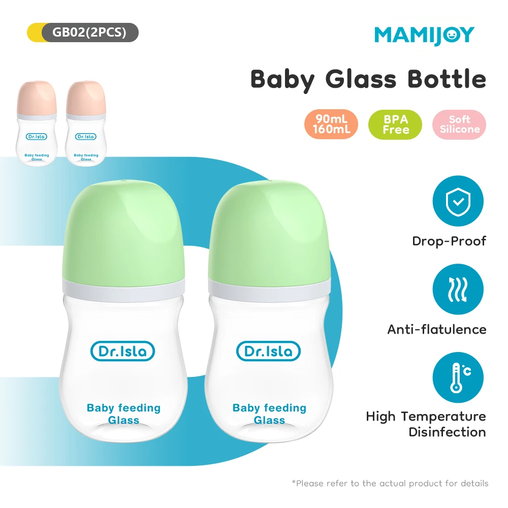 MAMIJOY 2PCS 90ML/160ML Baby Glas Flasche Neugeborenen Flaschen Anti-blähungen Milch Fütterung Flaschen Infant 0-3 monat BPA-Frei GB01 & 02 Image