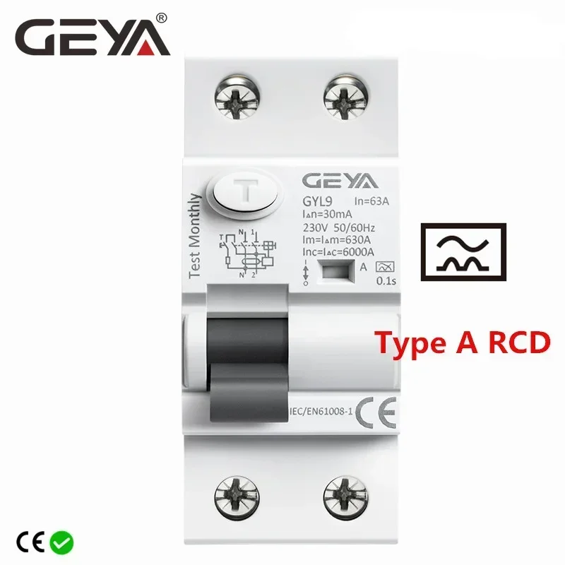 GEYA Typ A/AC RCD Elektromagnetischer Fehlerstromschutzschalter AC ELCB 2-polig 40 A 30 mA 100 mA 300 mA RCCB Image