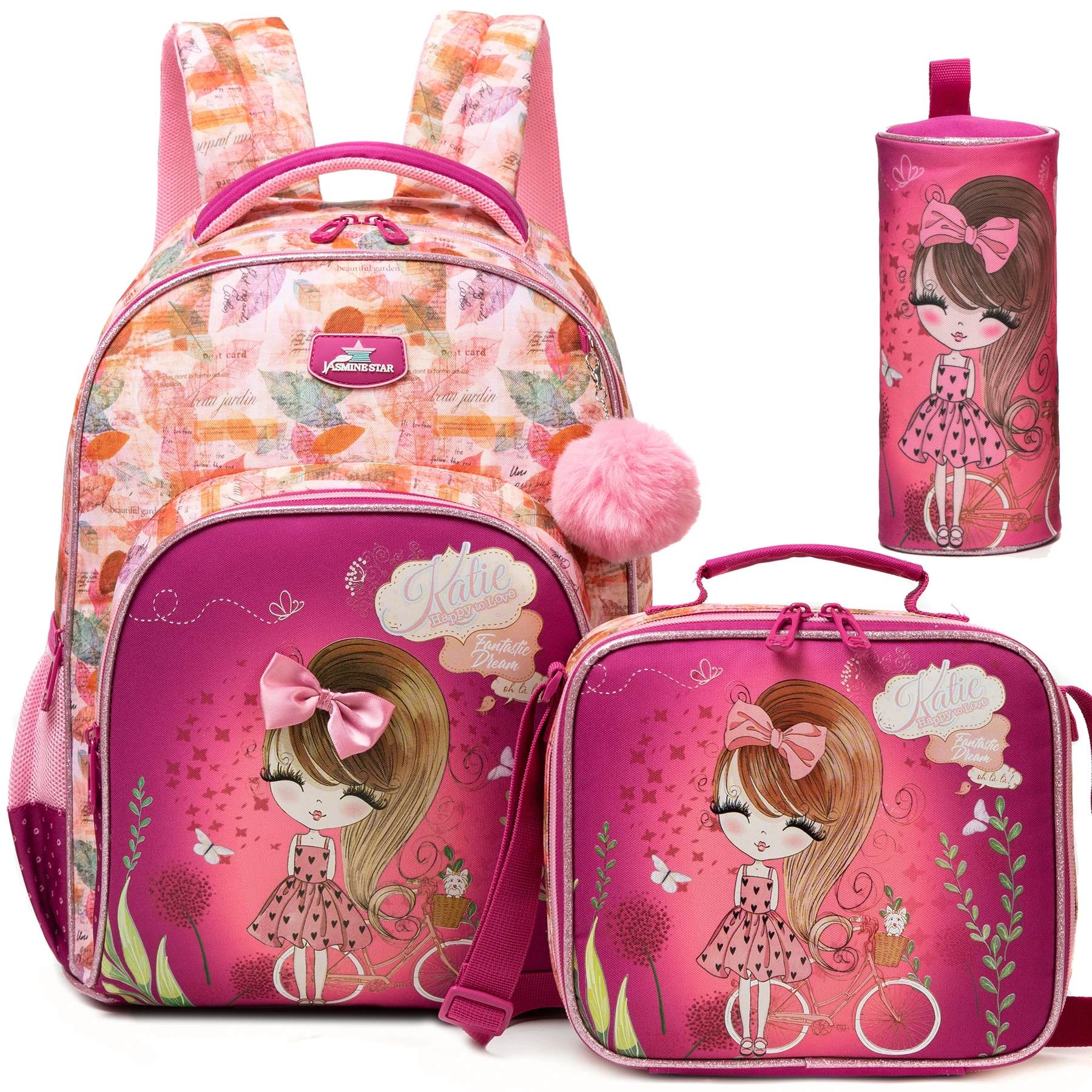 Sac à dos pour filles, sac à livres avec boîte à déjeuner, ensemble de 3 sacs d'école pour enfants, ensemble de sacs à dos à fleurs pour filles, sac à dos d'école pour adolescentes