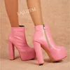 Zhima Frauen Stiefeletten Plattform runde Zehen Reiß verschluss dicke High Heels kurze Stiefel hand gefertigte Damen Schuhe Frau Größe 42 45 50 52