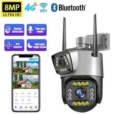 V380 8MP 4K Dual Objektiv Sicherheit Kamera Im Freien Wasserdichte Drahtlose 4G/WiFi HD Überwachungs Kamera PTZ Motion Tracking CCTV Kamera