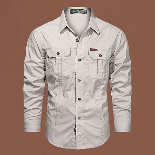 Per uomo camicia cargo Camicia da escursionismo Camicia militare tattica Manica Lunga Collo ripiegato Top Esterno Traspirante Cotone Nero Bianco Verde militare Caccia Allenamento Viaggio