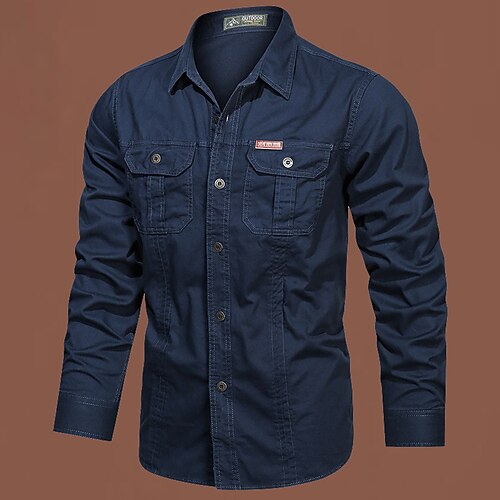 Per uomo camicia cargo Camicia da escursionismo Camicia militare tattica Manica Lunga Collo ripiegato Top Esterno Traspirante Cotone Nero Bianco Verde militare Caccia Allenamento Viaggio