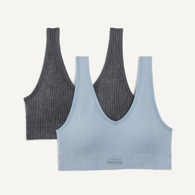 Nautica Women's Stonewashed Ribbed Seamless Bra, 2-Pack Black, L