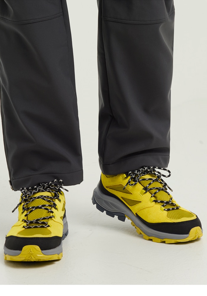 Wanderschuh JACK WOLFSKIN "CYROX TEXAPORE LOW M", Damen, Gr. UK 12,5 - EU 47,5, Normalschaft, hotmustard, Obermaterial:Textile / Futter: Synthetic TEXAPORE ECOSPHERE PRO / Sohle: Rubber / EVA, Schuhe Wanderschuh