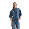 Jeansbluse MARC O'POLO "aus TENCEL™ Lyocell", Damen, Gr. L, tinted vintage blau wash, Obermaterial: 76% Lyocell, 24% Baumwolle, unifarben, Basic, relaxed fit normal, Kurzarm normaler Saum, Blusen