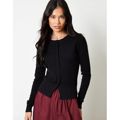Black Crew Neck Compact Knitted Cardigan