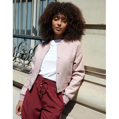 Pink Brushed Cropped Bomber Jacket