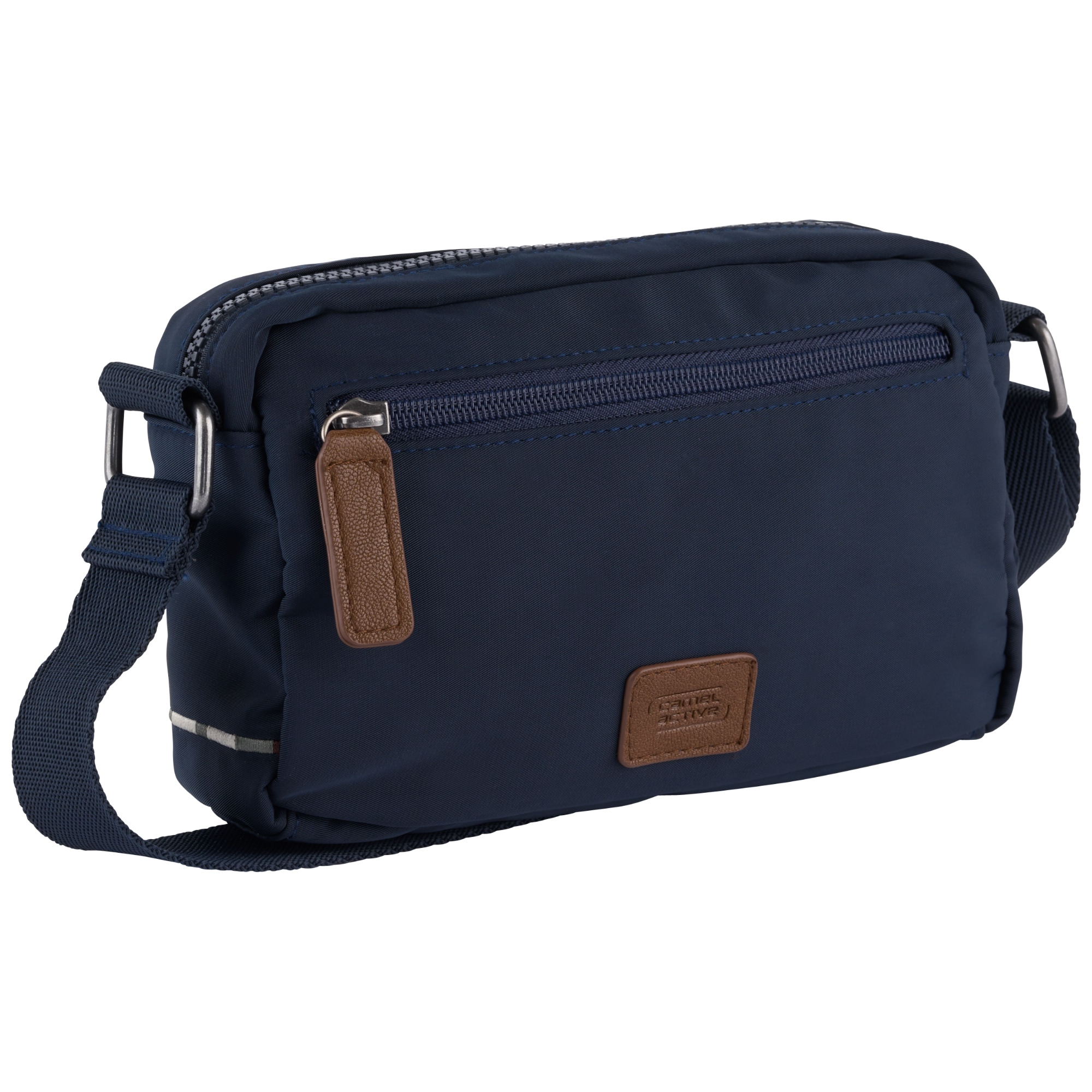 Handtasche CAMEL ACTIVE "Aurum", Damen, Gr. B/H/T: 23cm x 15cm x 5cm, blau, Polyester, beschichtet, clean, unifarben mit Farbeinsätzen, Taschen Handtasche, aus recyceltem Polyester in Nylonstruktur, leicht & mit feinen Details