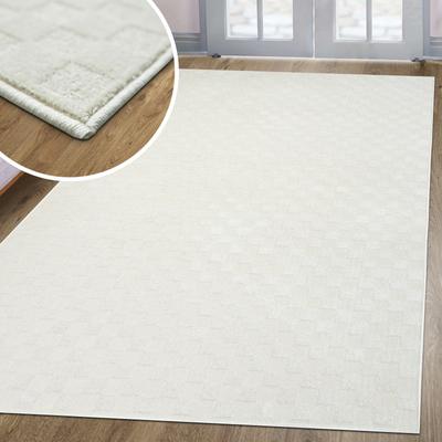 Teppich MY HOME "Lummia, Schachbrett-Design in Hoch-Tief-Struktur" Gr. 1, beige (creme), B:60cm H:9mm L:110cm, Kunstfaser, Teppiche, 3D-Effekt, softer Kurzflor, pflegeleicht, Scandi-Look Image