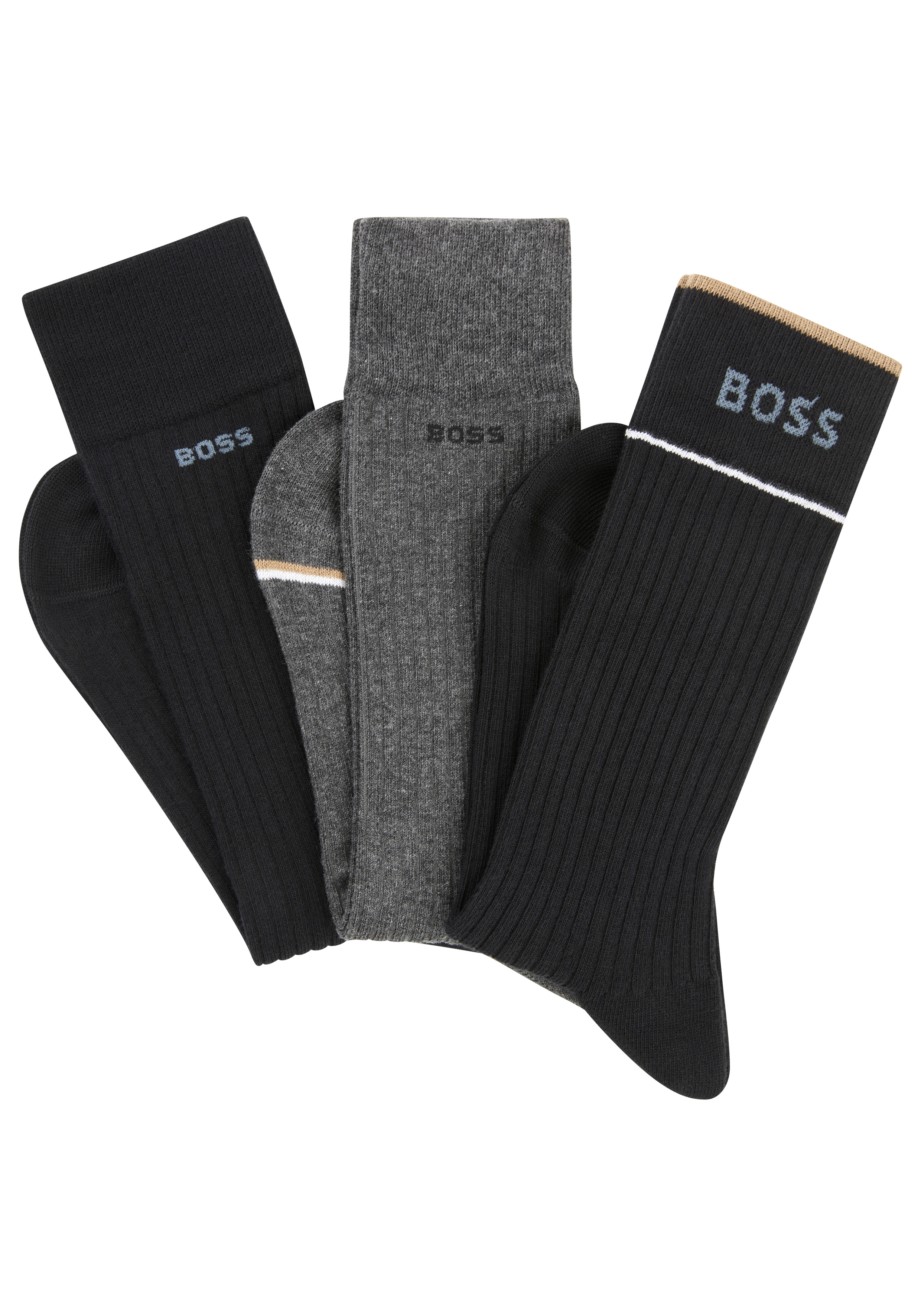 Freizeitsocken BOSS "3P RS Rib Fine CC", Herren, Gr. 39-42, open miscellaneous 960, Baumwollmischung, unifarben, elastisch, Socken, mit BOSS Logo Image