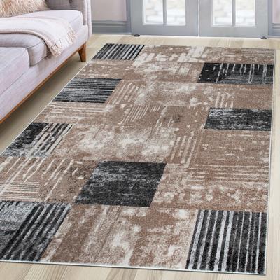 Teppich OTTO HOME "Lunari, Vintage-Karo Design" Gr. 1, braun, B:60cm H:9mm L:110cm, Kunstfaser, Teppiche, modern, weiche Haptik, Wohnzimmer, Esszimmer, Schlafzimmer Image