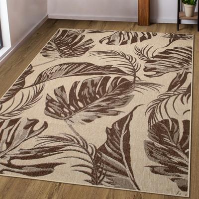 Teppich BRUNO BANANI "Larral, mit trendigem Blätter-Design auch für Balkon und Terrasse" Gr. 7, braun, B:240cm H:3mm L:320cm, Kunstfaser, Teppiche, In- und Outdoor geeignet, Sisal-Optik, Wetterfest & UV-beständig Image