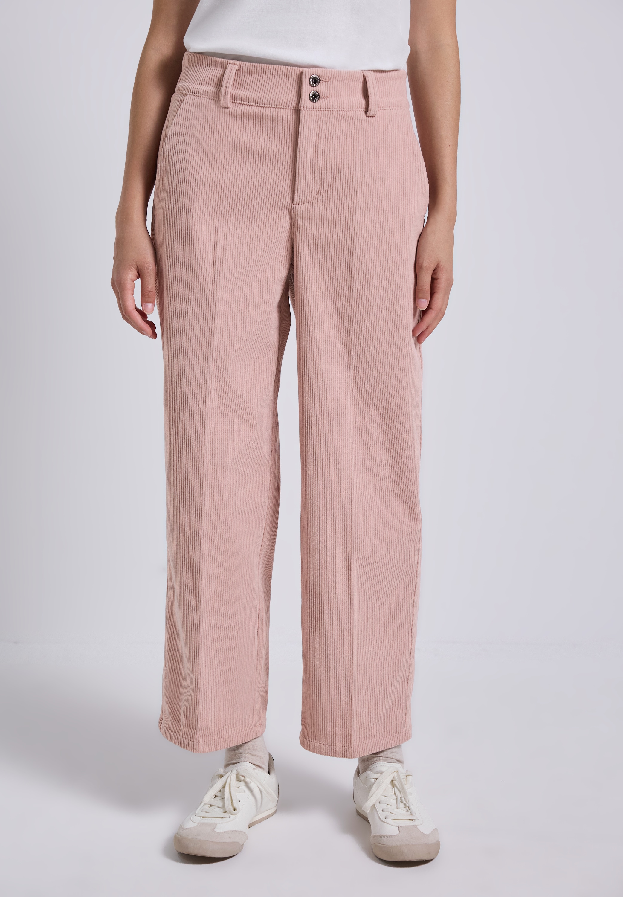 Stoffhose STREET ONE STUDIO, Damen, Gr. 44, Länge 28, rosa (sepia rose), Stoff, 100% Polyester, unifarben, comfort fit knöchelfrei, Hosen Stoffhose, High Waist