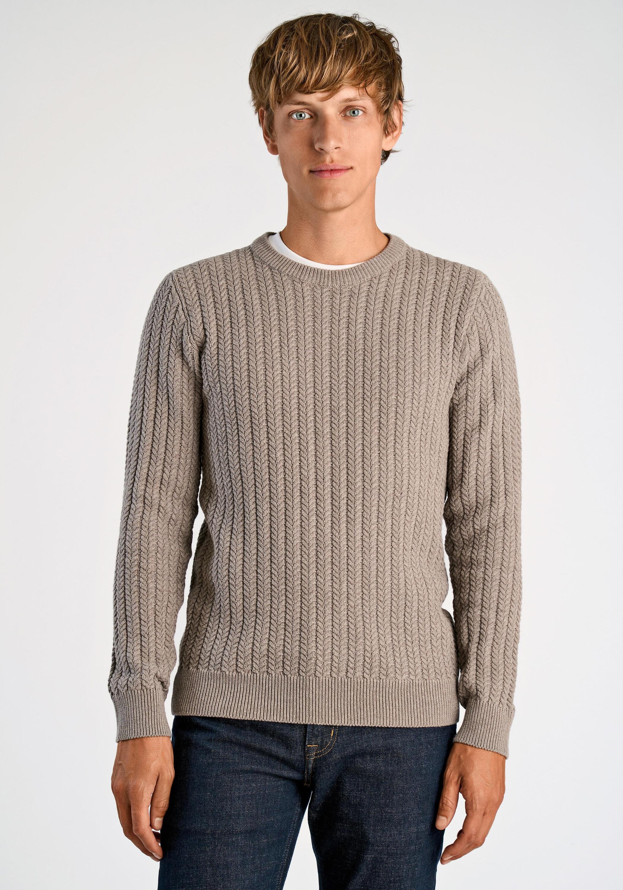 Strickpullover LINDBERGH "Strickpullover Relaxed Fit", Herren, Gr. XL, dk sand, Obermaterial: 60% Baumwolle, 40% Polyester, unifarben, Rundhals, Pullover Strickpullover