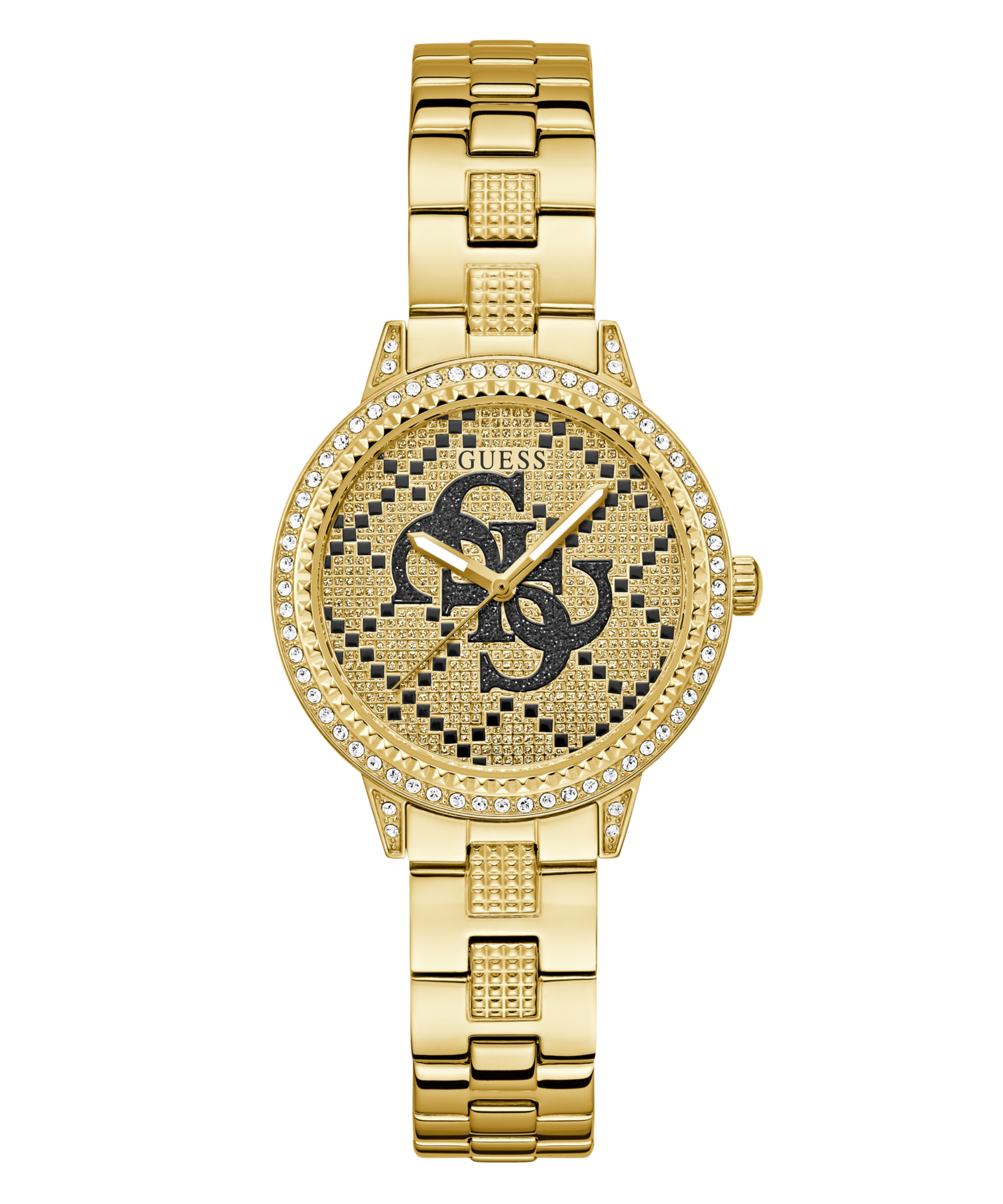 Quarzuhr GUESS "G LACE", gold (goldfarben), Armbanduhren, Damen, Armbanduhr, Damenuhr, Edelstahlarmband, Kristallsteine Image