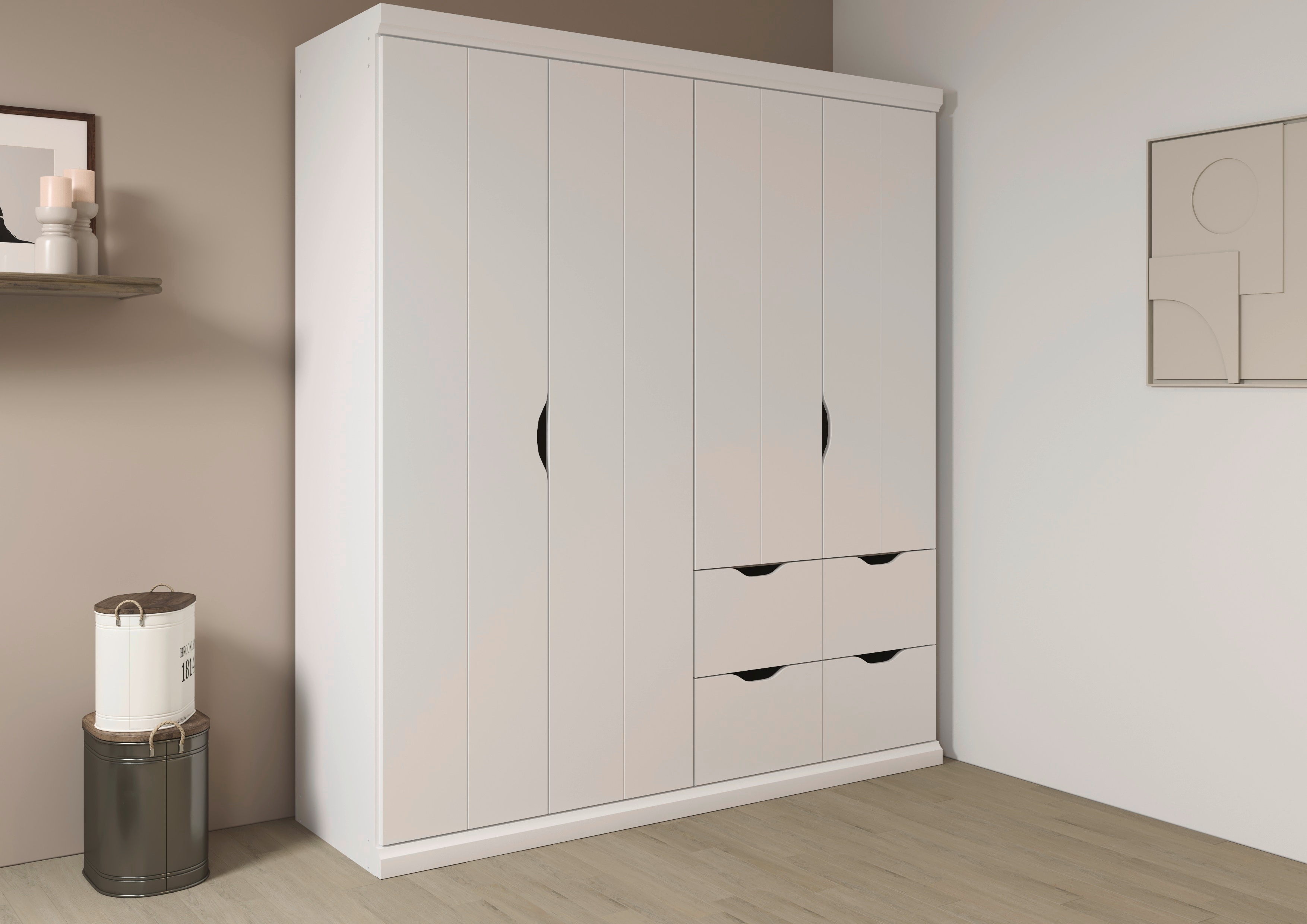 Kleiderschrank RAUCH "Drehtürenschrank Schrank Garderobe Wäscheschrank Schlafzimmer MARLENE", weiß (alpinweiß), B:181cm H:203cm T:56cm, Holzwerkstoff, Schränke, Kleiderschrank, in 3 Breiten 91/136/181 cm im Landhaus-Stil MADE IN GERMANY
